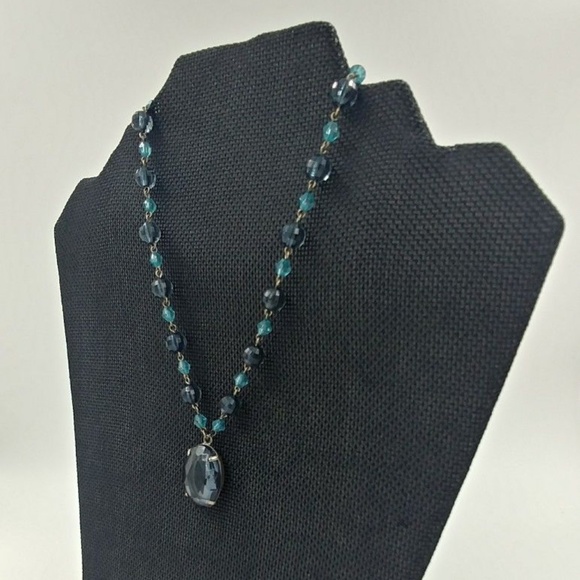 Blue Toned Acrylic Jeweled Crystal Beaded Necklace - Picture 2 of 3